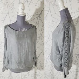 Keysha Gray Silk Overlay Boat Neck Blouson Top w/ Lace Detail